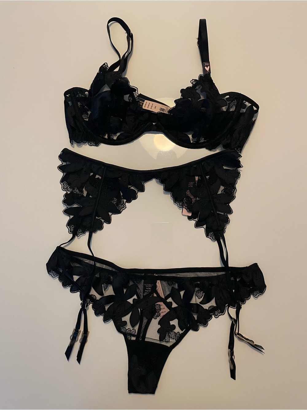 Victoria's Secret Black Lace Embroidered Lingerie Set